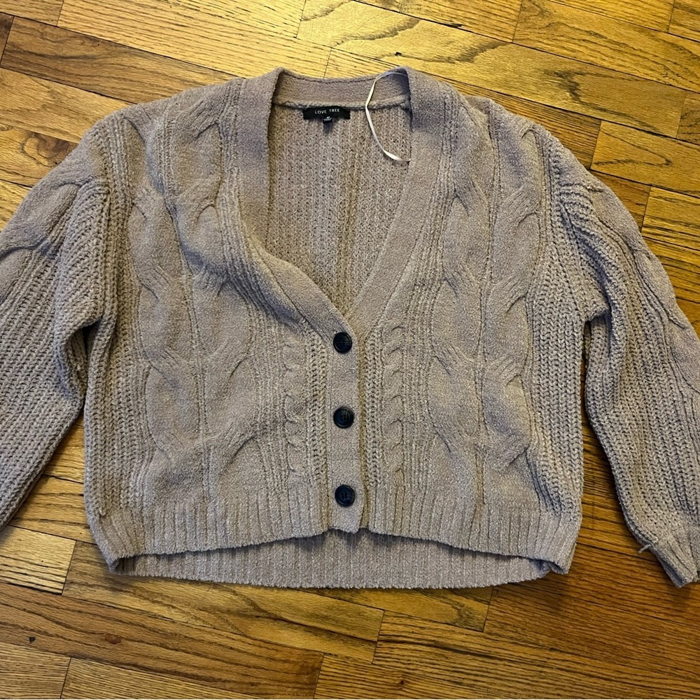 Love Tree Taupe Cable Knit Cardigan